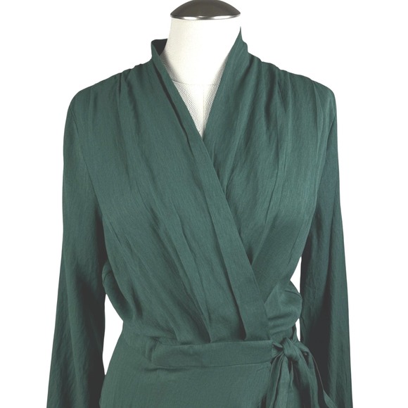 DO+BE Women's Green Wrap Dress Long Sleeve Ruffle Hem V-Neck Mini Dress Medium - Picture 2 of 10